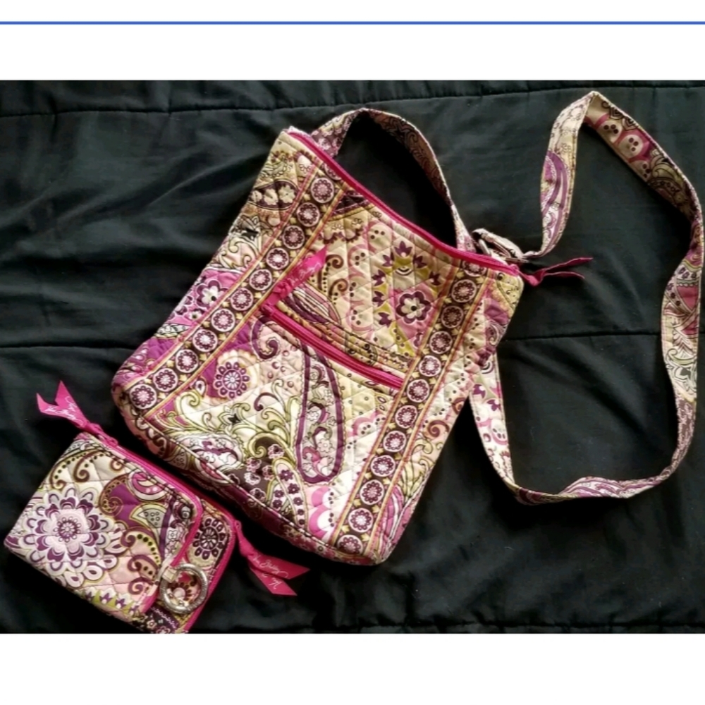 Vera Bradley Large Pink Floral Crossbody Bag Purse
